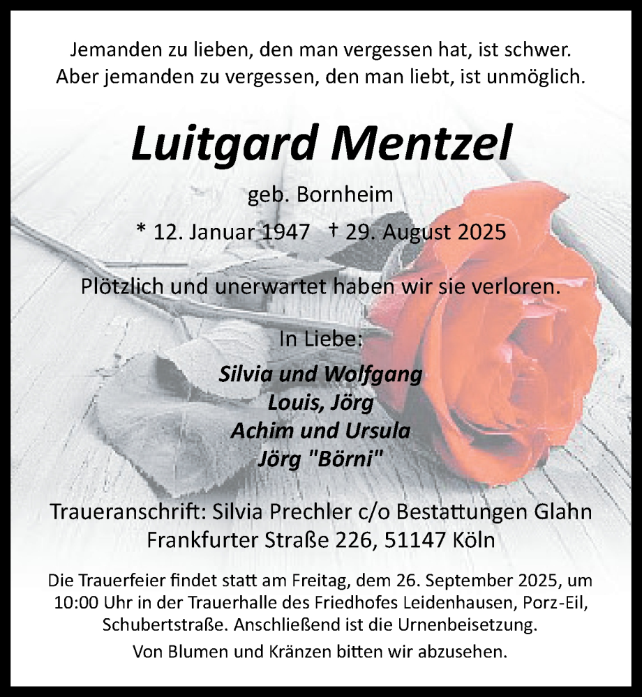  Traueranzeige für Luitgard Mentzel vom 05.09.2025 aus  EXPRESS - Die Woche 