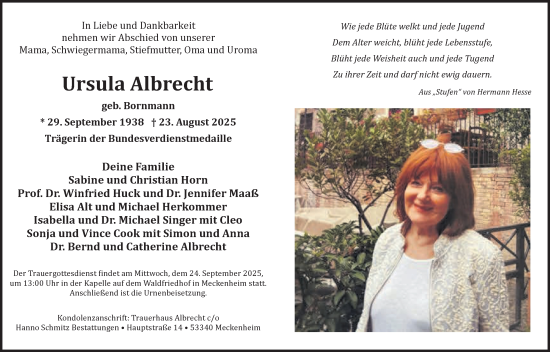 Anzeige von Ursula Albrecht von  Schaufenster/Blickpunkt 