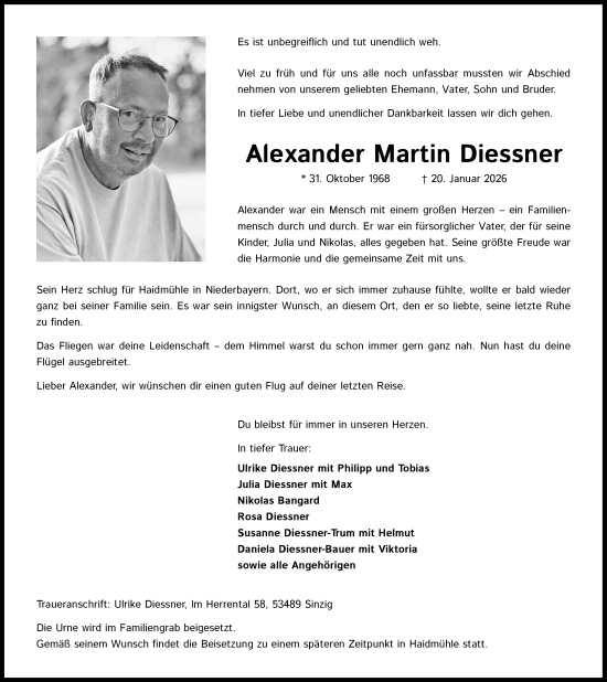 Anzeige von Alexander Martin Diessner von Kölner Stadt-Anzeiger / Kölnische Rundschau / Express