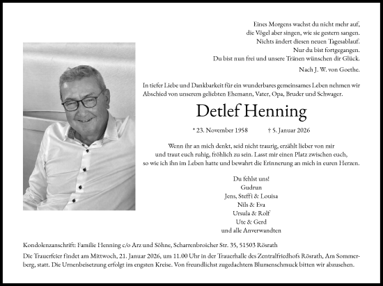 Anzeige von Detlef Henning von Kölner Stadt-Anzeiger / Kölnische Rundschau / Express