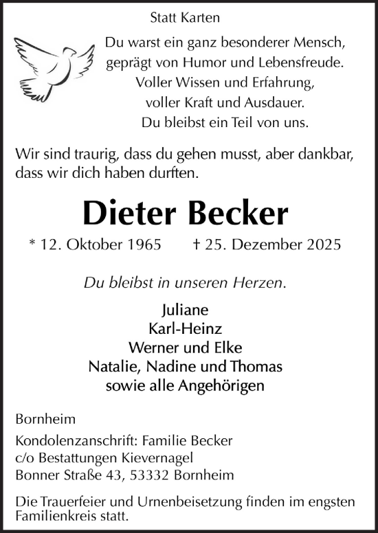 Anzeige von Dieter Becker von  Schaufenster/Blickpunkt 