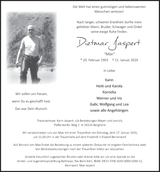 Anzeige von Dietmar Jaspert von  Werbepost 