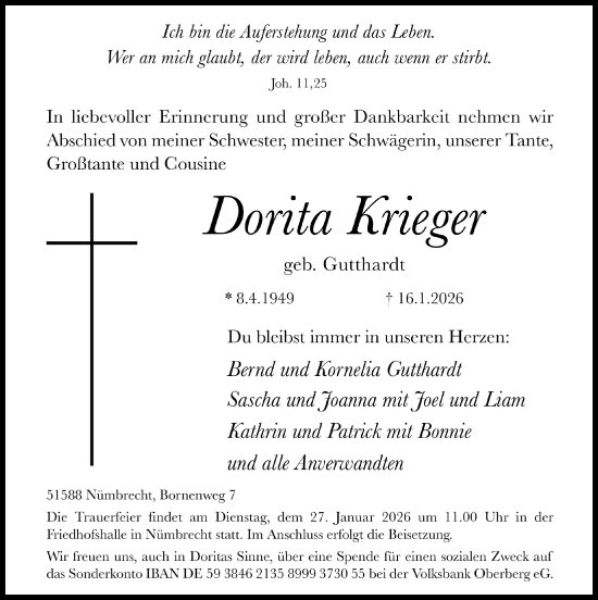 Anzeige von Donita Krieger von  Lokalanzeiger 