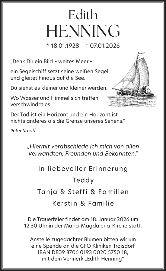 Anzeige von Edith Henning von  Extra Blatt 