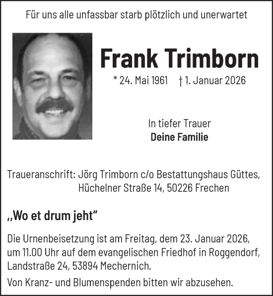 Anzeige von Frank Trimborn von  Wochenende 