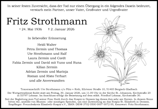 Anzeige von Fritz Strothmann von Kölner Stadt-Anzeiger / Kölnische Rundschau / Express
