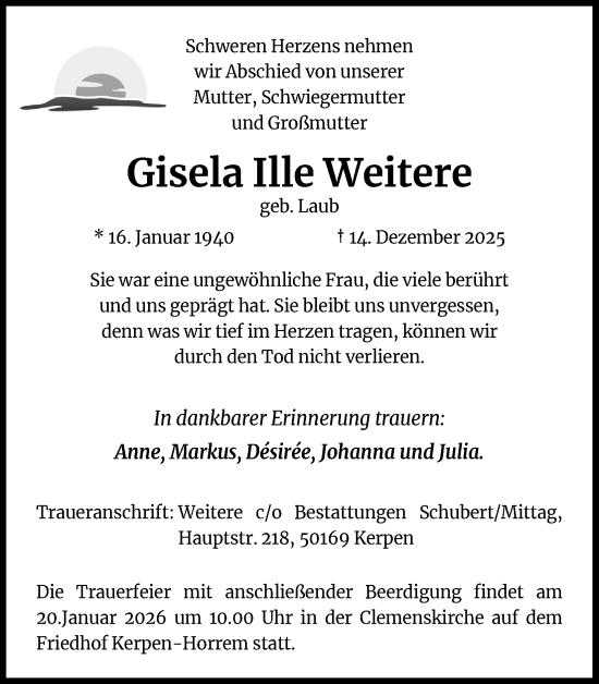 Anzeige von Gisela Ille Weitere von Kölner Stadt-Anzeiger / Kölnische Rundschau / Express