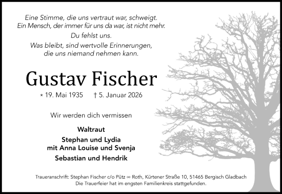Anzeige von Gustav Fischer von Kölner Stadt-Anzeiger / Kölnische Rundschau / Express