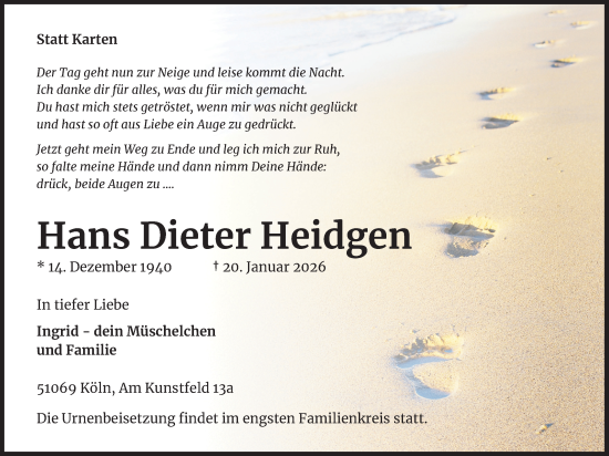 Anzeige von Hans Dieter Heidgen von Kölner Stadt-Anzeiger / Kölnische Rundschau / Express