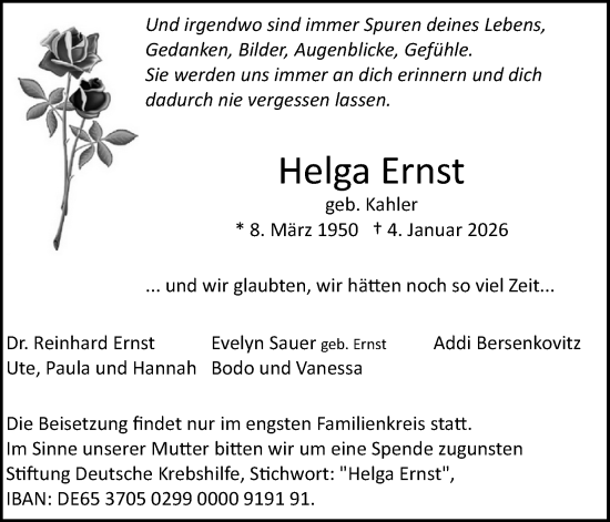 Anzeige von Helga Ernst von Kölner Stadt-Anzeiger / Kölnische Rundschau / Express