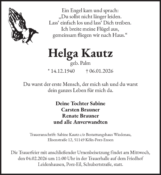 Anzeige von Helga Kautz von  EXPRESS - Die Woche 