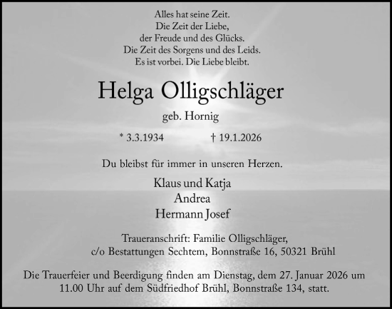 Anzeige von Helga Olligschläger von  Schlossbote/Werbekurier 