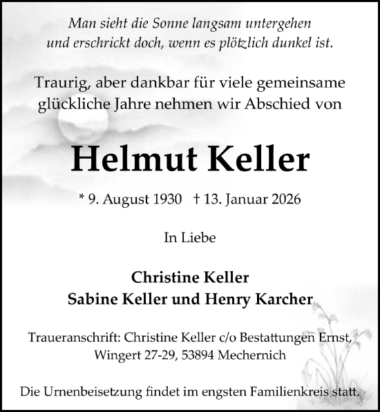 Anzeige von Helmut Keller von  Blickpunkt Euskirchen 