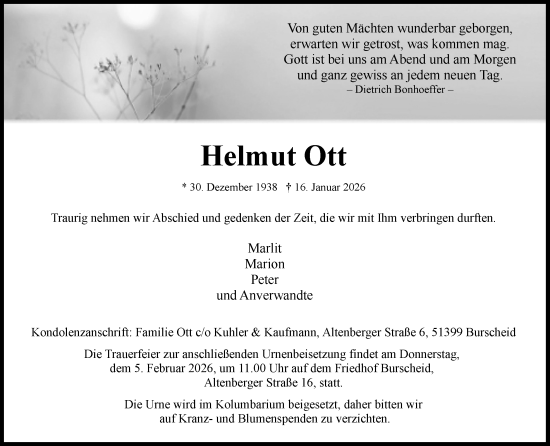 Anzeige von Helmut Ott von Kölner Stadt-Anzeiger / Kölnische Rundschau / Express