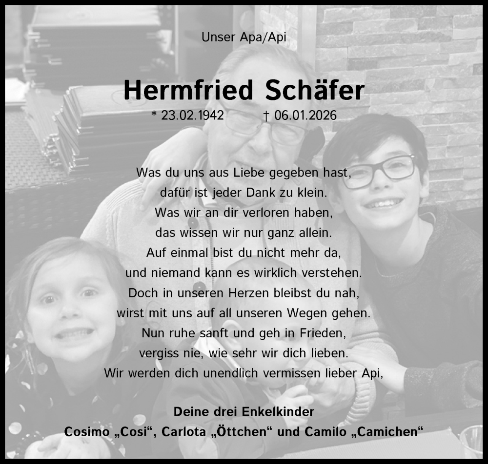  Traueranzeige für Hermfried Schäfer vom 14.01.2026 aus Kölner Stadt-Anzeiger / Kölnische Rundschau / Express