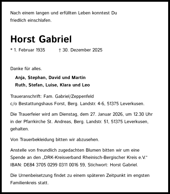 Anzeige von Horst Gabriel von Kölner Stadt-Anzeiger / Kölnische Rundschau / Express