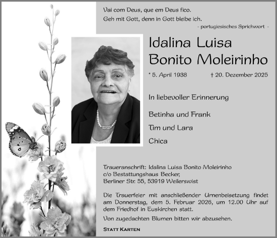 Anzeige von Idalina Luisa Bonito Moleirinho von  Blickpunkt Euskirchen 