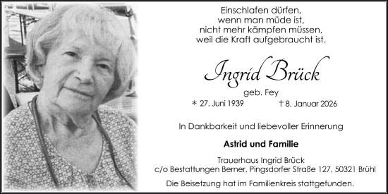 Anzeige von Ingrid Brück von  Schlossbote/Werbekurier 