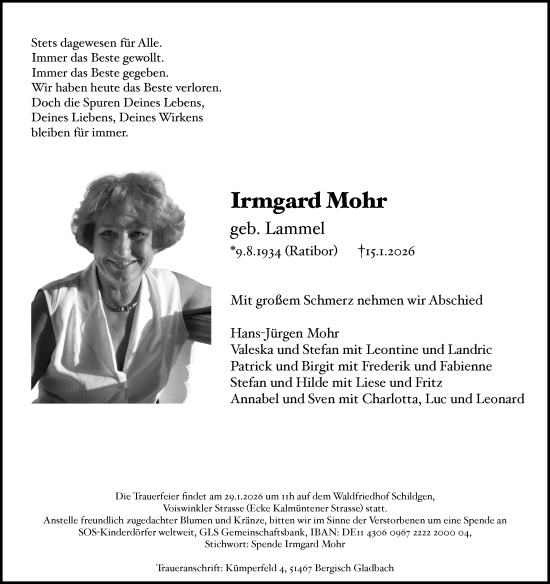 Anzeige von Irmgard Mohr von Kölner Stadt-Anzeiger / Kölnische Rundschau / Express
