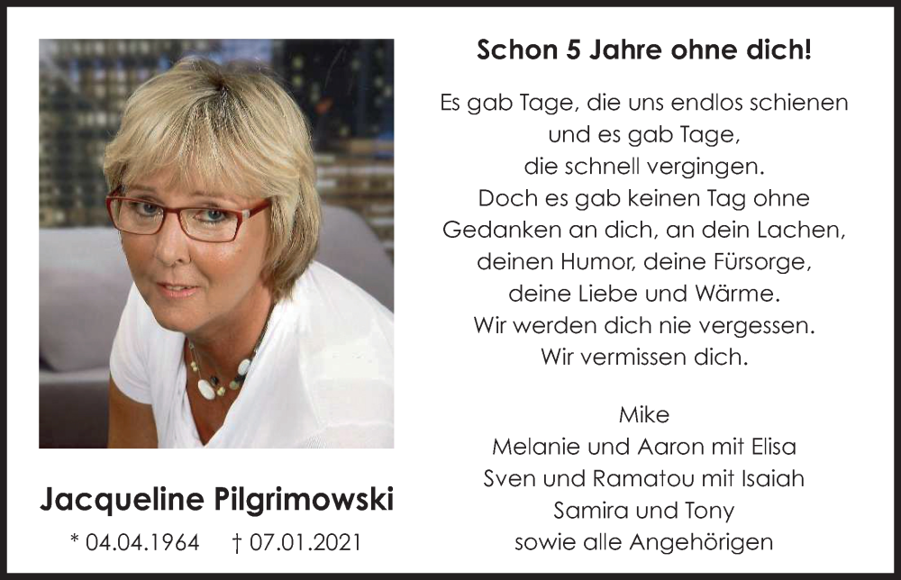  Traueranzeige für Jacqueline Pilgrimowski vom 10.01.2026 aus  Blickpunkt Euskirchen 