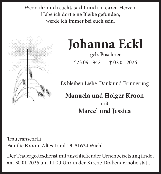 Anzeige von Johanna Eckl von  Anzeigen Echo 