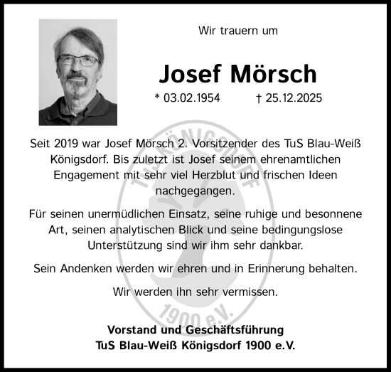 Anzeige von Josef Mörsch von Kölner Stadt-Anzeiger / Kölnische Rundschau / Express