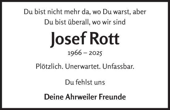 Anzeige von Josef Rott von  Schaufenster/Blickpunkt 