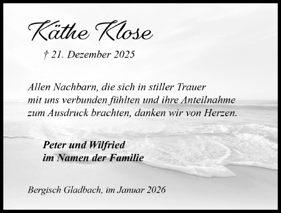 Anzeige von Käthe Klose von  Bergisches Handelsblatt 