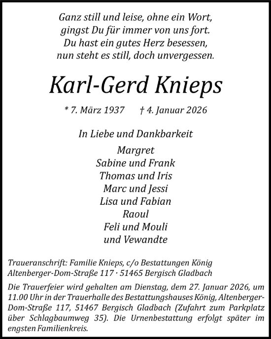 Anzeige von Karl-Gerd Knieps von  Bergisches Handelsblatt 