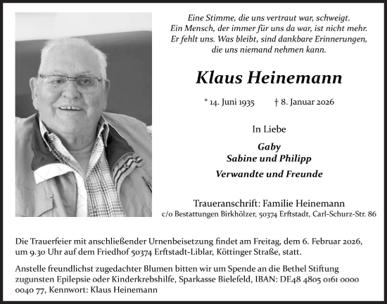 Anzeige von Klaus Heinemann von  Werbepost 