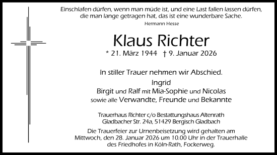 Anzeige von Klaus Richter von Kölner Stadt-Anzeiger / Kölnische Rundschau / Express