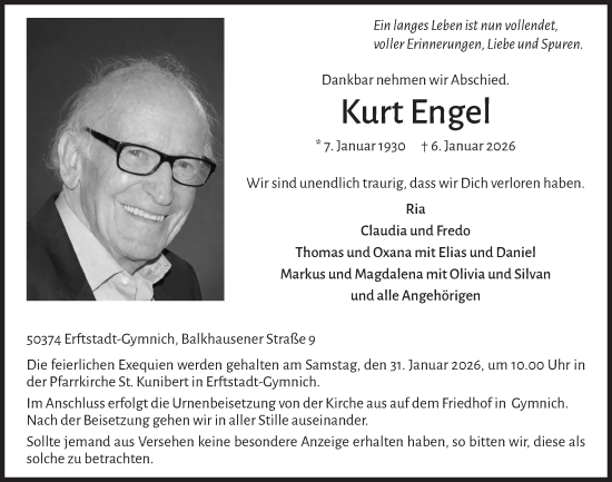 Anzeige von Kurt Engel von  Werbepost 