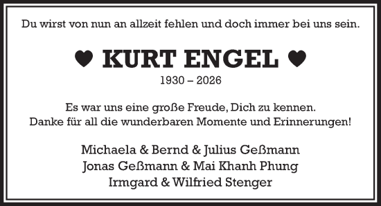 Anzeige von Kurt Engel von  Werbepost 