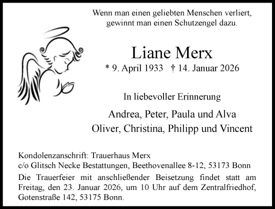 Anzeige von Liane Merx von Kölner Stadt-Anzeiger / Kölnische Rundschau / Express