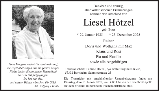 Anzeige von Liesel Hötzel von  Schaufenster/Blickpunkt 