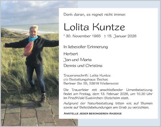 Anzeige von Lolita Kuntze von  Blickpunkt Euskirchen 