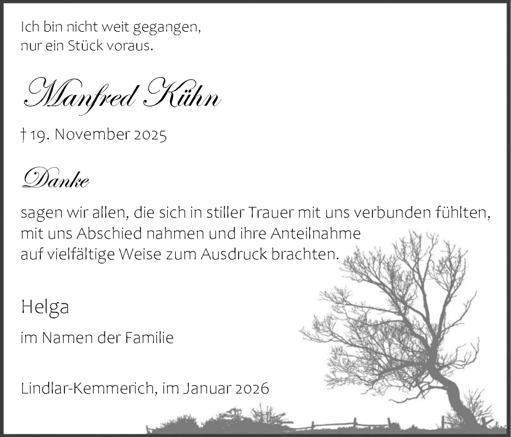  Traueranzeige für Manfred Kühn vom 10.01.2026 aus Kölner Stadt-Anzeiger / Kölnische Rundschau / Express