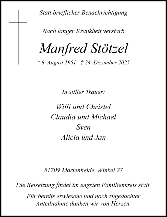 Anzeige von Manfred Stötzel von  Anzeigen Echo 