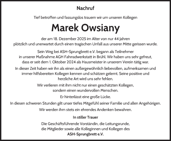 Anzeige von Marek Owsiany von  Schlossbote/Werbekurier 