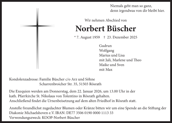 Anzeige von Norbert Büscher von  Bergisches Handelsblatt 