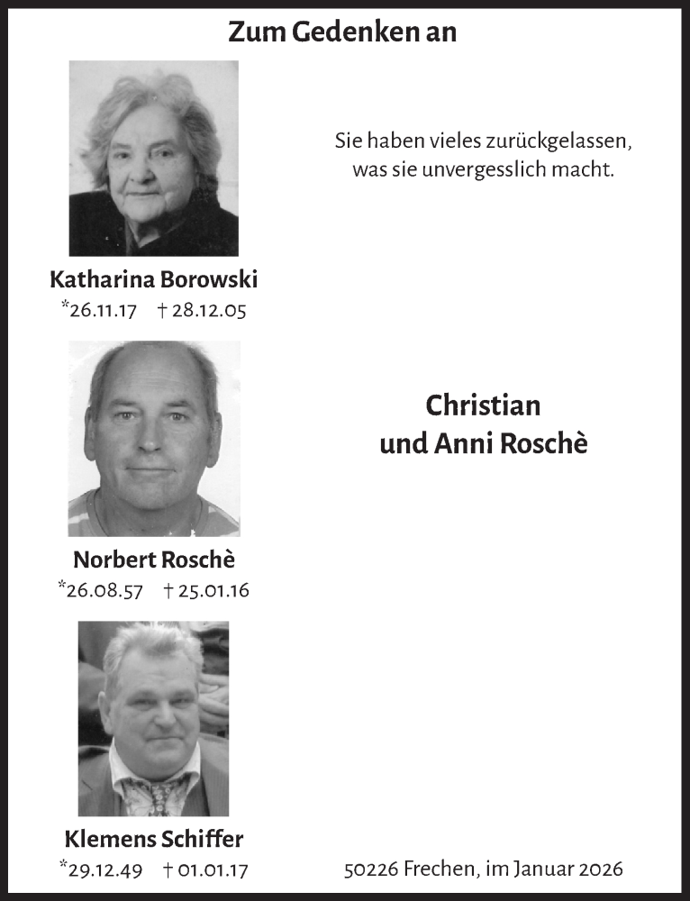  Traueranzeige für Norbert Rosché vom 09.01.2026 aus  Wochenende 