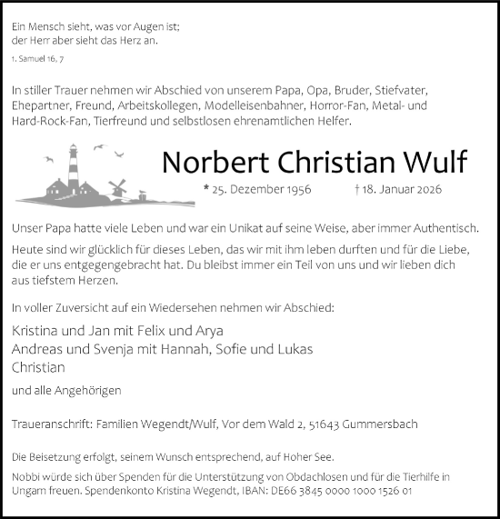 Anzeige von Norbert Christian Wulf von  Anzeigen Echo 