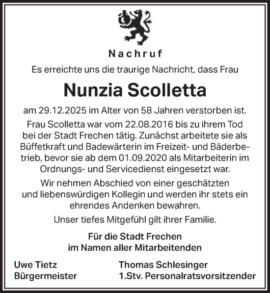 Anzeige von Nunzia Scolletta von  Wochenende 