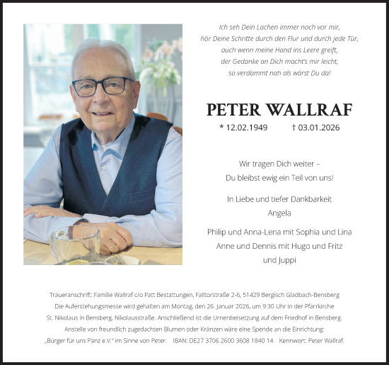 Anzeige von Peter Wallraf von Kölner Stadt-Anzeiger / Kölnische Rundschau / Express