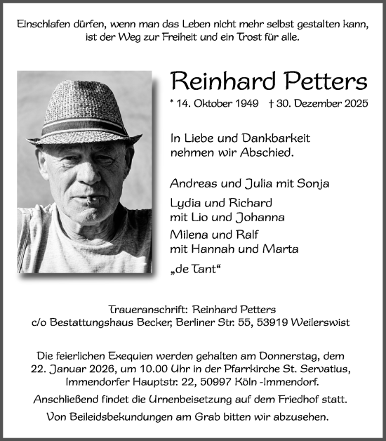 Anzeige von Reinhard Petters von Kölner Stadt-Anzeiger / Kölnische Rundschau / Express