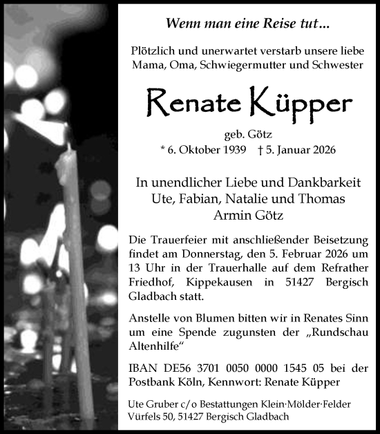 Anzeige von Renate Küpper von Kölner Stadt-Anzeiger / Kölnische Rundschau / Express