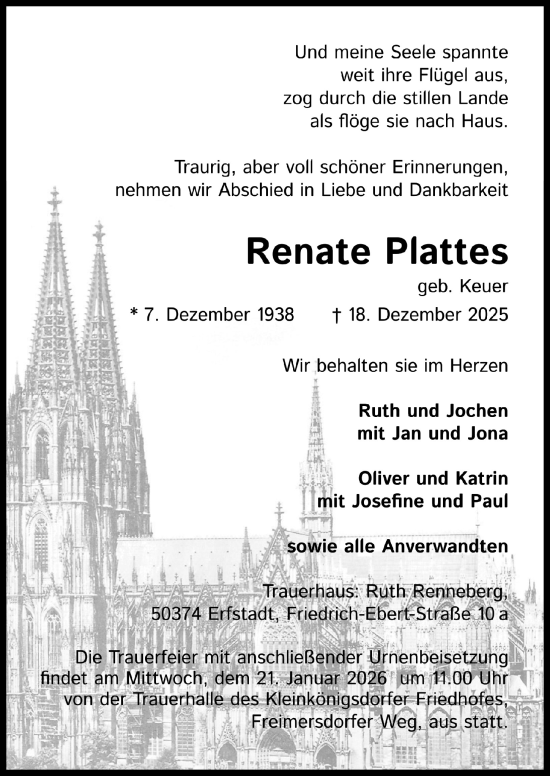 Anzeige von Renate Plattes von  Wochenende 