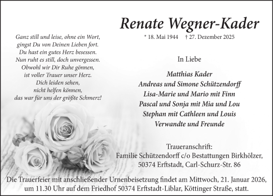 Anzeige von Renate Wegner-Kader von  Werbepost 