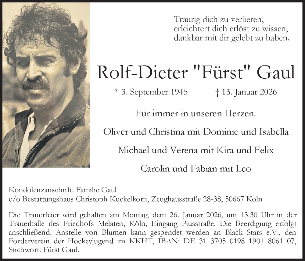  Traueranzeige für Rolf-Dieter Gaul vom 17.01.2026 aus Kölner Stadt-Anzeiger / Kölnische Rundschau / Express