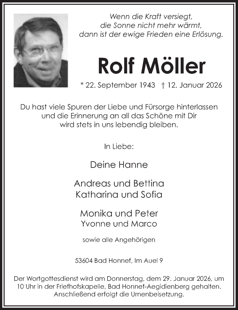  Traueranzeige für Rolf Möller vom 23.01.2026 aus  Extra Blatt 